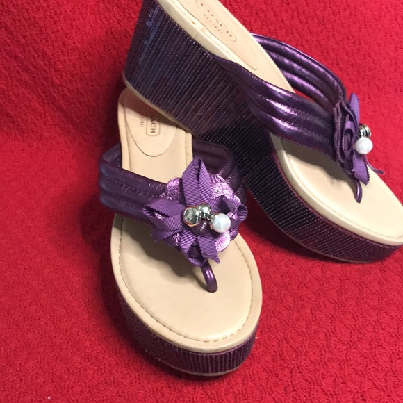 Coach Purple Sequin Platform Wedge 10B - Picture 2 of 8